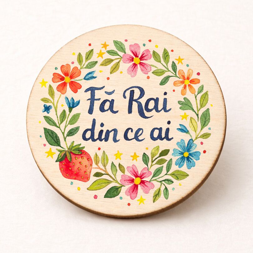 Broșă veselă "Fă Rai din ce ai" - imagine 1
