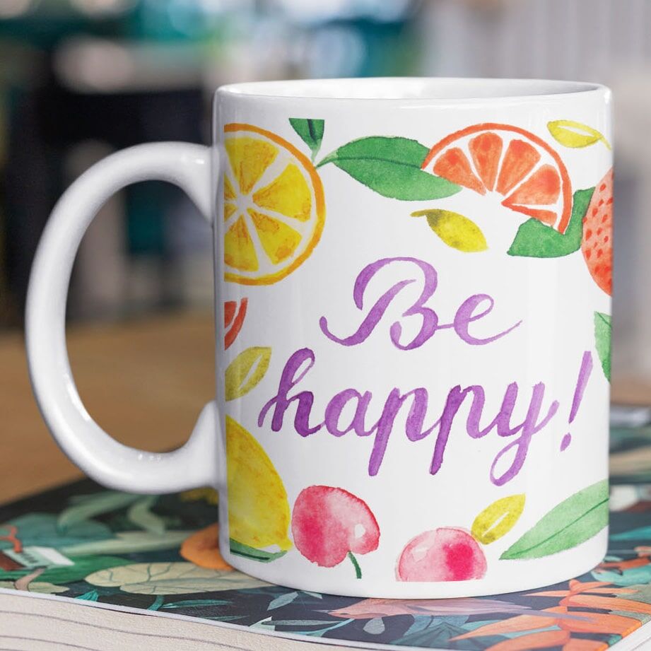 Cană ilustrată din ceramică "Be happy" - imagine 1