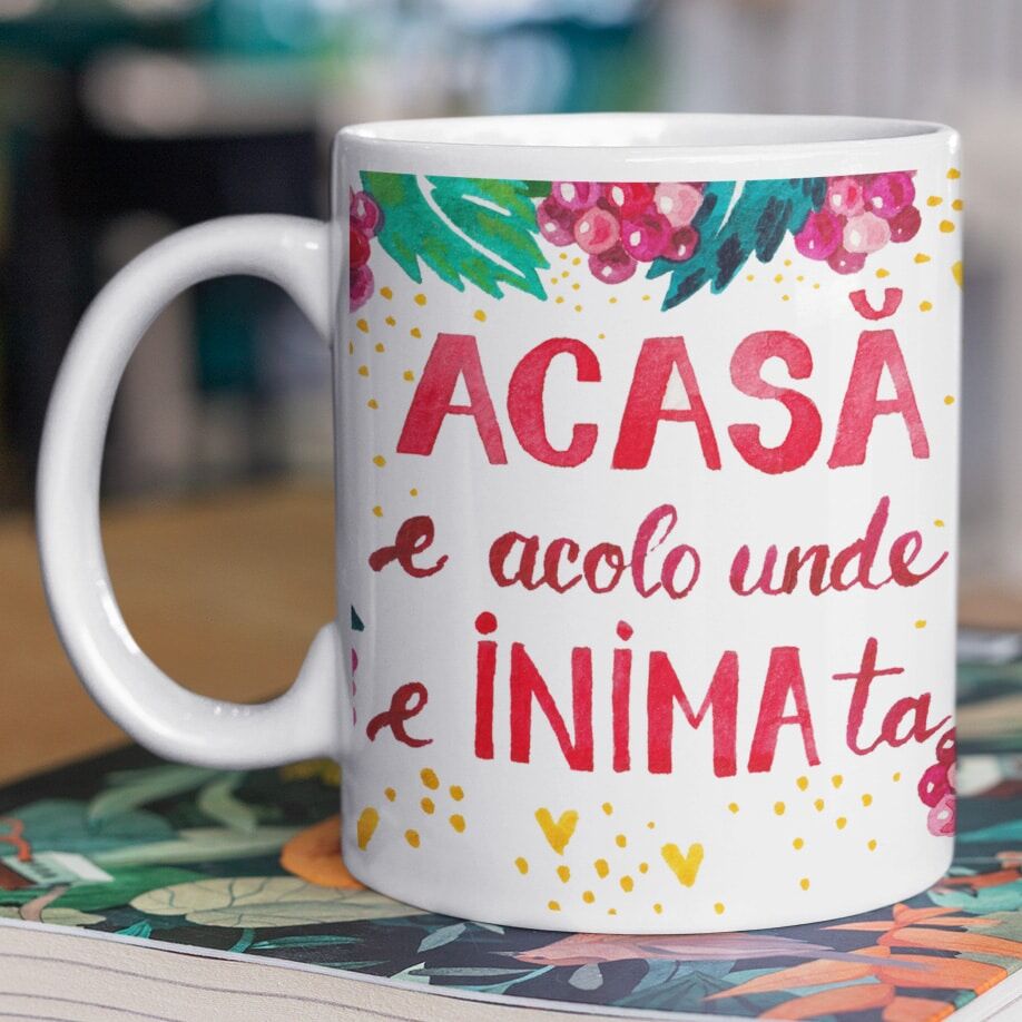 Cană ilustrată din ceramică "Acasă e acolo..." - imagine 1