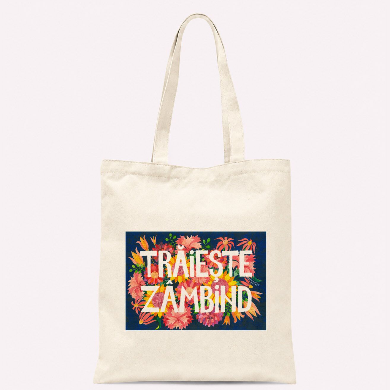 Sacoșă din bumbac natural "Trăiește zâmbind" - imagine 1