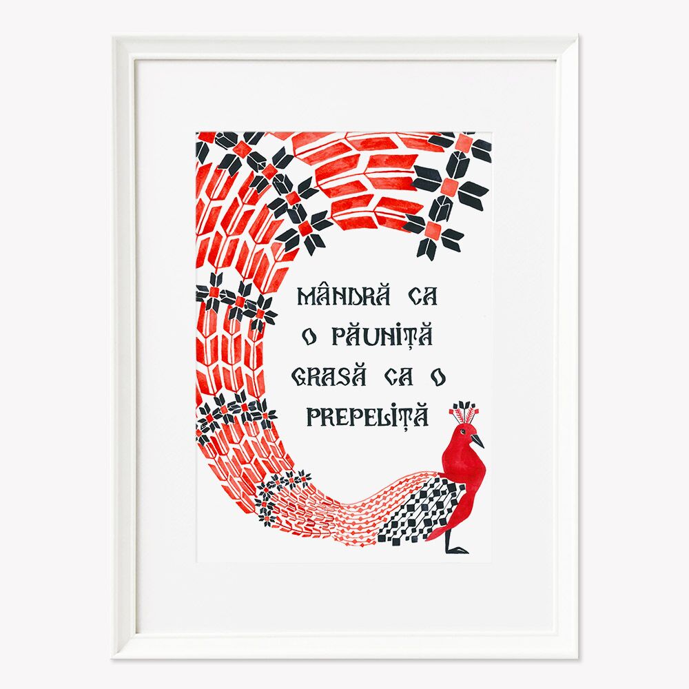 Tablou cu proverb "Mândră că o păuniță, grasă că o prepeliță" - imagine 1