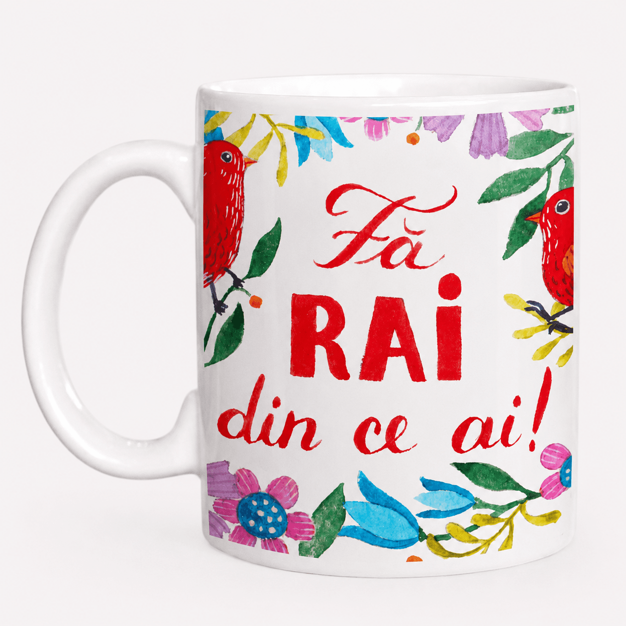Cană ilustrată din ceramică "Fă Rai din ce ai" - imagine 1