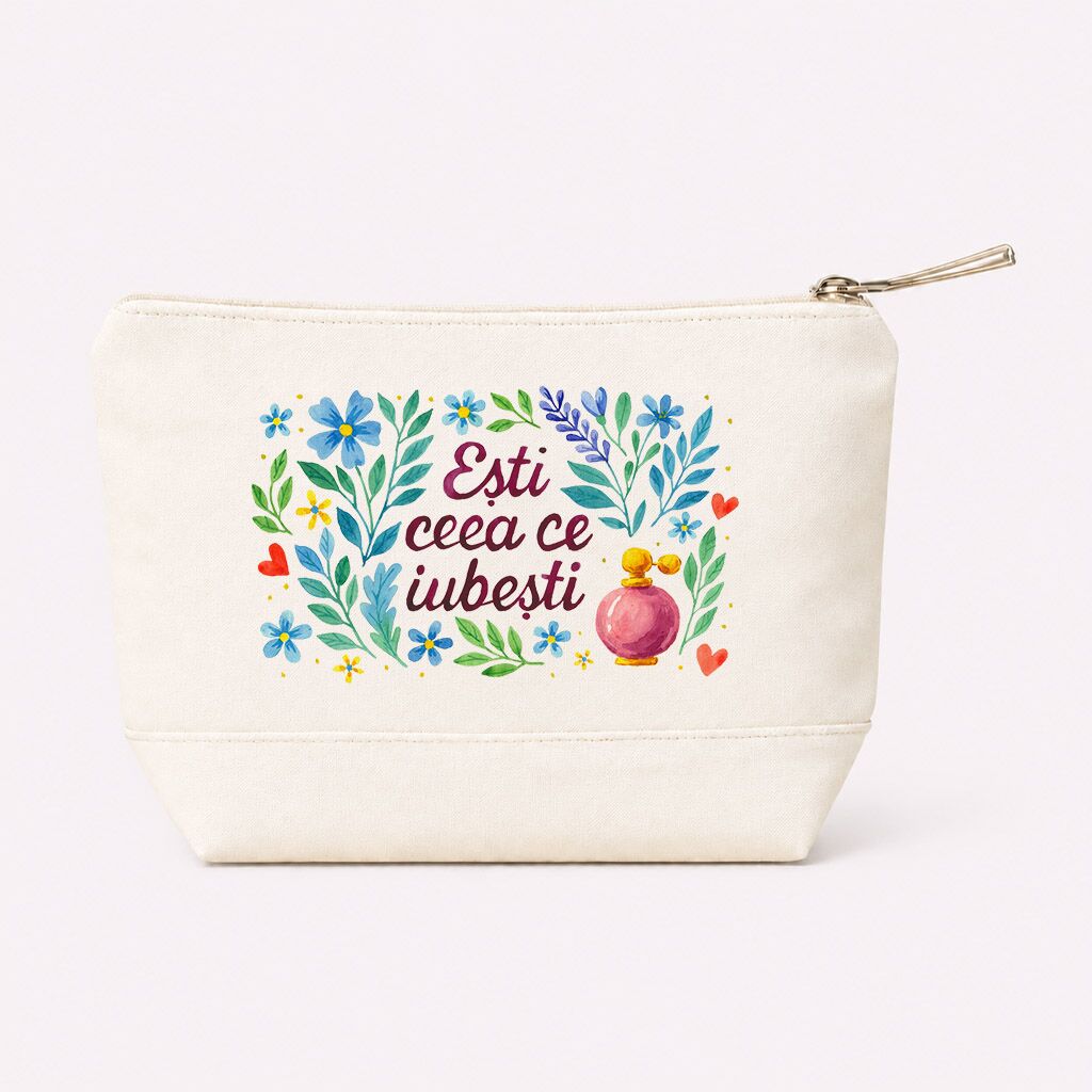 Geantă cosmetice, bumbac natural "Ești ceea ce iubești" - imagine 1