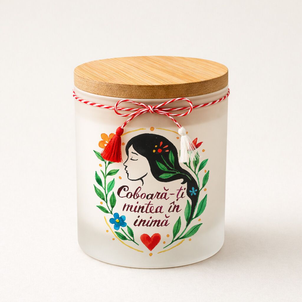 Lumânare naturală, parfum de vanilie "Coboară-ți mintea în inimă" - Mărțișor - imagine 1