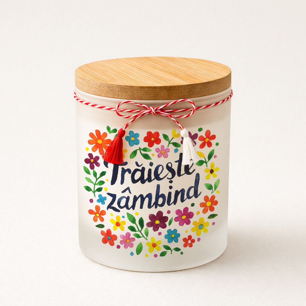 Lumânare naturală, parfum de vanilie "Trăiește zâmbind" - Mărțișor - imagine 1